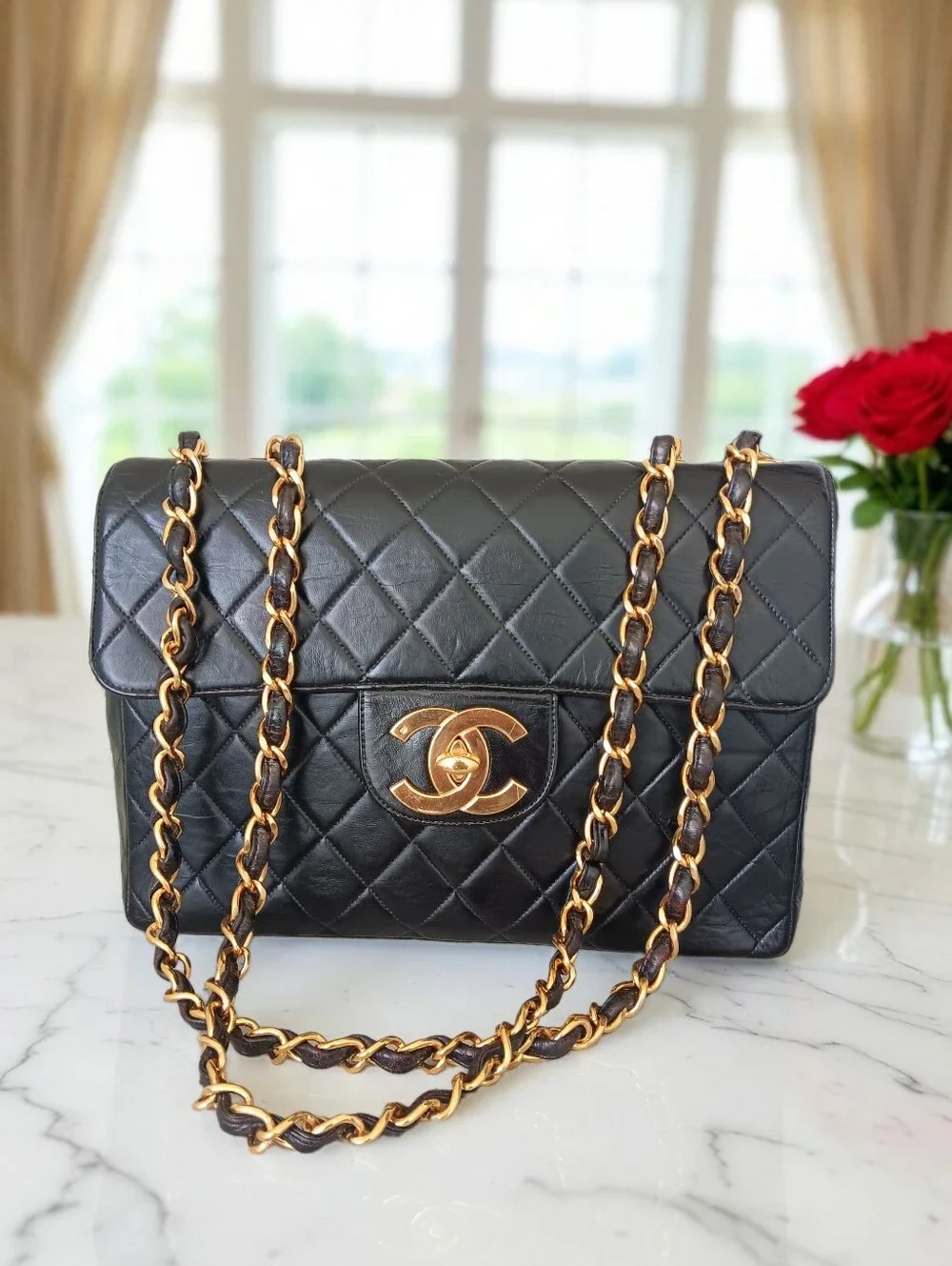 Chanel Vintage Jumbo Classic Flap Black Lambskin 24K Gold ✨ COA - Picture 5 of 15